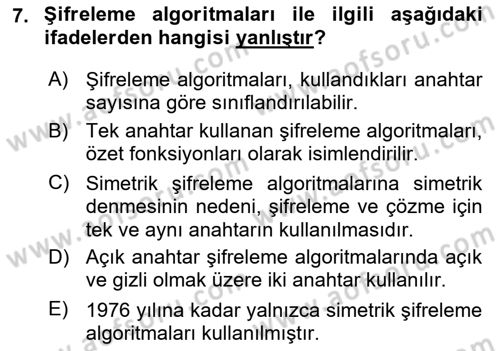 Ağ Yönetimi Ve Bilgi Güvenliği Dersi 2020 - 2021 Yılı Yaz Okulu Sınav Soruları 7. Soru