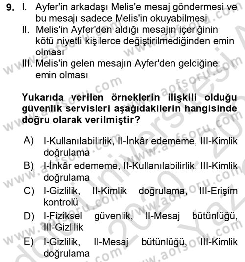 Ağ Yönetimi Ve Bilgi Güvenliği Dersi 2020 - 2021 Yılı Yaz Okulu Sınav Soruları 9. Soru