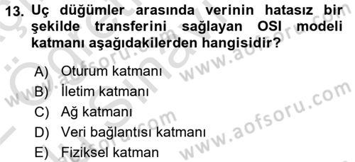 Ağ Yönetimi Ve Bilgi Güvenliği Dersi 2021 - 2022 Yılı Yaz Okulu Sınav Soruları 13. Soru