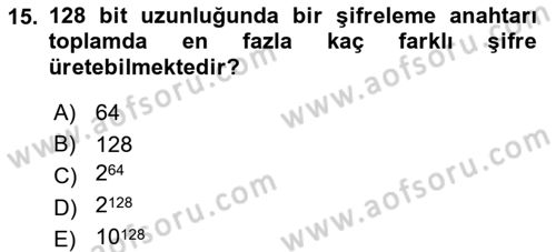 Ağ Yönetimi Ve Bilgi Güvenliği Dersi 2021 - 2022 Yılı Yaz Okulu Sınav Soruları 15. Soru