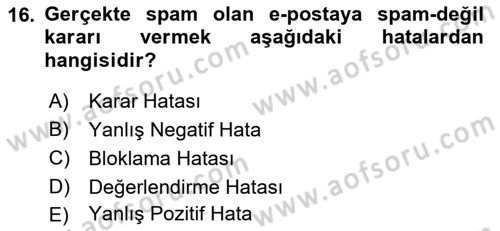 Ağ Yönetimi Ve Bilgi Güvenliği Dersi 2021 - 2022 Yılı Yaz Okulu Sınav Soruları 16. Soru