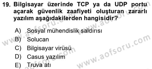 Ağ Yönetimi Ve Bilgi Güvenliği Dersi 2021 - 2022 Yılı Yaz Okulu Sınav Soruları 19. Soru