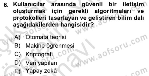 Ağ Yönetimi Ve Bilgi Güvenliği Dersi 2021 - 2022 Yılı Yaz Okulu Sınav Soruları 6. Soru