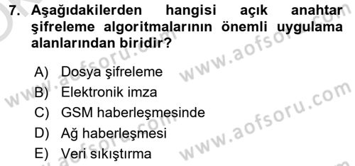 Ağ Yönetimi Ve Bilgi Güvenliği Dersi 2021 - 2022 Yılı Yaz Okulu Sınav Soruları 7. Soru
