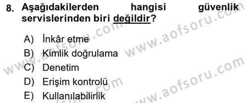 Ağ Yönetimi Ve Bilgi Güvenliği Dersi 2021 - 2022 Yılı Yaz Okulu Sınav Soruları 8. Soru