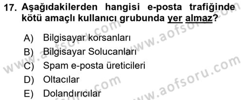 Ağ Yönetimi Ve Bilgi Güvenliği Dersi 2022 - 2023 Yılı Yaz Okulu Sınav Soruları 17. Soru