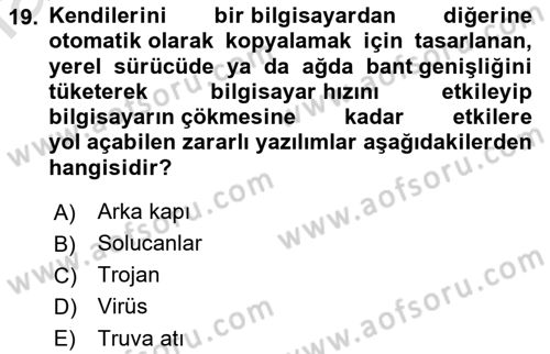 Ağ Yönetimi Ve Bilgi Güvenliği Dersi 2022 - 2023 Yılı Yaz Okulu Sınav Soruları 19. Soru