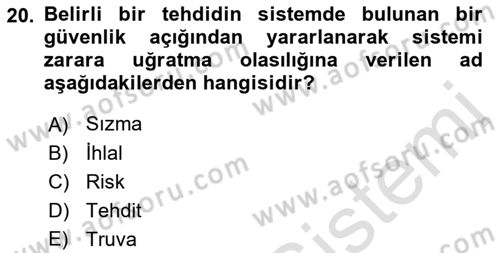 Ağ Yönetimi Ve Bilgi Güvenliği Dersi 2022 - 2023 Yılı Yaz Okulu Sınav Soruları 20. Soru