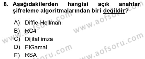 Ağ Yönetimi Ve Bilgi Güvenliği Dersi 2022 - 2023 Yılı Yaz Okulu Sınav Soruları 8. Soru
