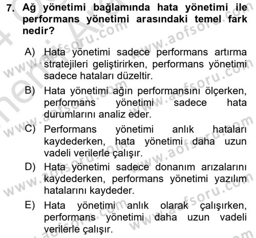 Ağ Yönetimi Ve Bilgi Güvenliği Dersi 2023 - 2024 Yılı (Vize) Ara Sınavı 7. Soru