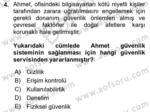 Ağ Yönetimi Ve Bilgi Güvenliği Dersi 2023 - 2024 Yılı (Final) Dönem Sonu Sınavı 4. Soru