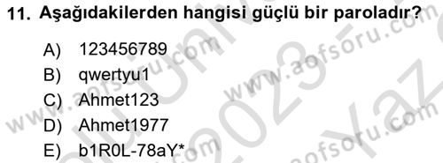 Ağ Yönetimi Ve Bilgi Güvenliği Dersi 2023 - 2024 Yılı Yaz Okulu Sınav Soruları 11. Soru
