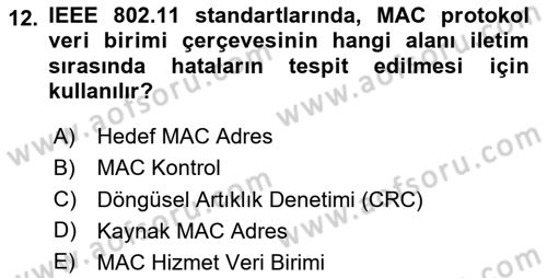 Ağ Yönetimi Ve Bilgi Güvenliği Dersi 2023 - 2024 Yılı Yaz Okulu Sınav Soruları 12. Soru