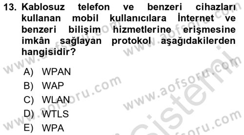 Ağ Yönetimi Ve Bilgi Güvenliği Dersi 2023 - 2024 Yılı Yaz Okulu Sınav Soruları 13. Soru