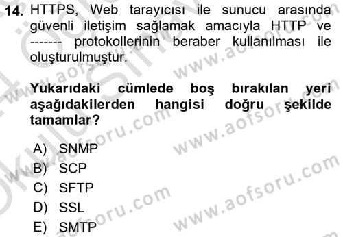 Ağ Yönetimi Ve Bilgi Güvenliği Dersi 2023 - 2024 Yılı Yaz Okulu Sınav Soruları 14. Soru