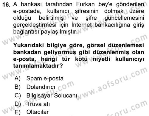 Ağ Yönetimi Ve Bilgi Güvenliği Dersi 2023 - 2024 Yılı Yaz Okulu Sınav Soruları 16. Soru