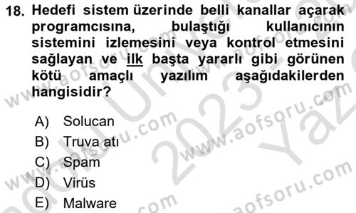 Ağ Yönetimi Ve Bilgi Güvenliği Dersi 2023 - 2024 Yılı Yaz Okulu Sınav Soruları 18. Soru