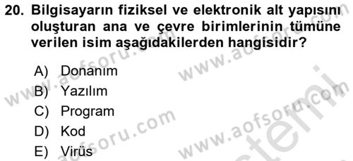 Ağ Yönetimi Ve Bilgi Güvenliği Dersi 2023 - 2024 Yılı Yaz Okulu Sınav Soruları 20. Soru