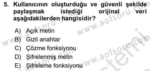 Ağ Yönetimi Ve Bilgi Güvenliği Dersi 2023 - 2024 Yılı Yaz Okulu Sınav Soruları 5. Soru