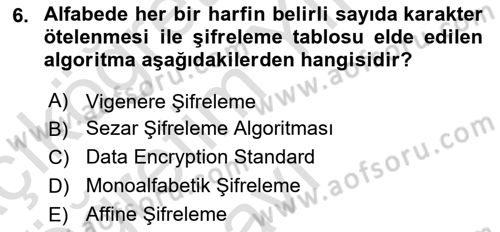 Ağ Yönetimi Ve Bilgi Güvenliği Dersi 2023 - 2024 Yılı Yaz Okulu Sınav Soruları 6. Soru