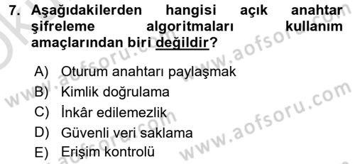 Ağ Yönetimi Ve Bilgi Güvenliği Dersi 2023 - 2024 Yılı Yaz Okulu Sınav Soruları 7. Soru