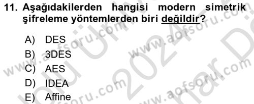 Ağ Yönetimi Ve Bilgi Güvenliği Dersi 2024 - 2025 Yılı (Vize) Ara Sınav Soruları 11. Soru