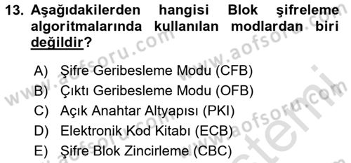 Ağ Yönetimi Ve Bilgi Güvenliği Dersi 2024 - 2025 Yılı (Vize) Ara Sınav Soruları 13. Soru