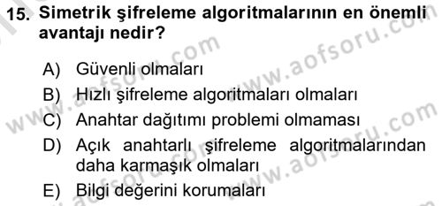 Ağ Yönetimi Ve Bilgi Güvenliği Dersi 2024 - 2025 Yılı (Vize) Ara Sınav Soruları 15. Soru