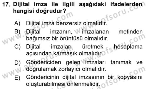 Ağ Yönetimi Ve Bilgi Güvenliği Dersi 2024 - 2025 Yılı (Vize) Ara Sınav Soruları 17. Soru