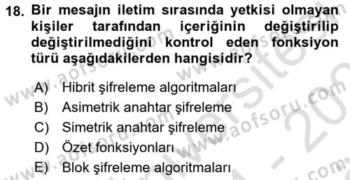 Ağ Yönetimi Ve Bilgi Güvenliği Dersi 2024 - 2025 Yılı (Vize) Ara Sınav Soruları 18. Soru