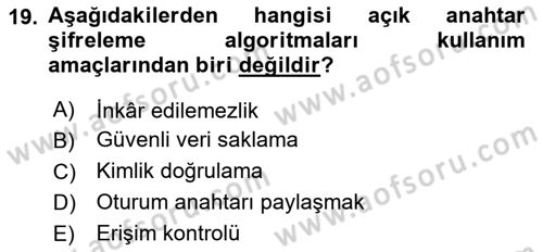 Ağ Yönetimi Ve Bilgi Güvenliği Dersi 2024 - 2025 Yılı (Vize) Ara Sınav Soruları 19. Soru