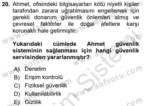 Ağ Yönetimi Ve Bilgi Güvenliği Dersi 2024 - 2025 Yılı (Vize) Ara Sınav Soruları 20. Soru