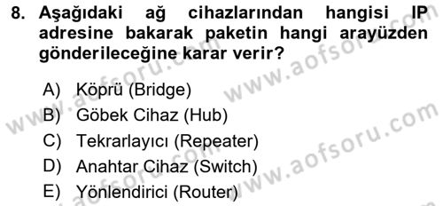 Ağ Yönetimi Ve Bilgi Güvenliği Dersi 2024 - 2025 Yılı (Vize) Ara Sınav Soruları 8. Soru