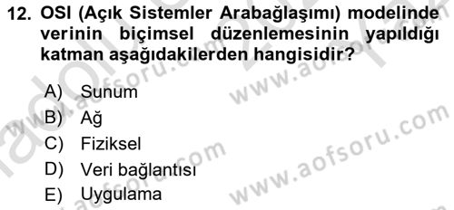 Ağ Yönetimi Ve Bilgi Güvenliği Dersi 2024 - 2025 Yılı Yaz Okulu Sınav Soruları 12. Soru