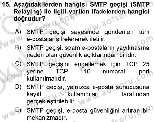 Ağ Yönetimi Ve Bilgi Güvenliği Dersi 2024 - 2025 Yılı Yaz Okulu Sınav Soruları 15. Soru