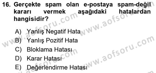 Ağ Yönetimi Ve Bilgi Güvenliği Dersi 2024 - 2025 Yılı Yaz Okulu Sınav Soruları 16. Soru