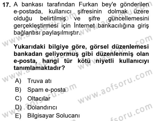 Ağ Yönetimi Ve Bilgi Güvenliği Dersi 2024 - 2025 Yılı Yaz Okulu Sınav Soruları 17. Soru