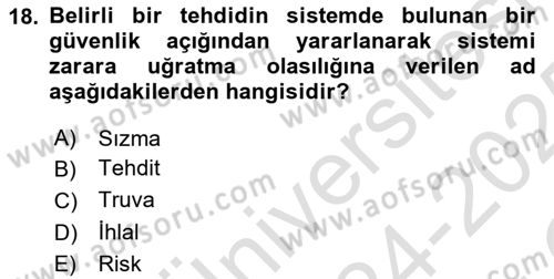 Ağ Yönetimi Ve Bilgi Güvenliği Dersi 2024 - 2025 Yılı Yaz Okulu Sınav Soruları 18. Soru