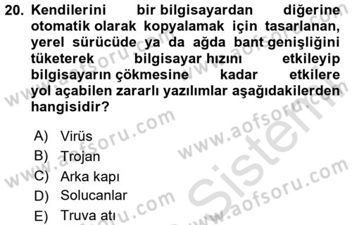 Ağ Yönetimi Ve Bilgi Güvenliği Dersi 2024 - 2025 Yılı Yaz Okulu Sınav Soruları 20. Soru