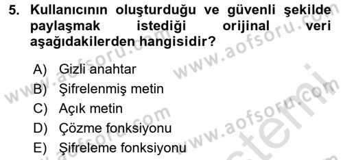 Ağ Yönetimi Ve Bilgi Güvenliği Dersi 2024 - 2025 Yılı Yaz Okulu Sınav Soruları 5. Soru
