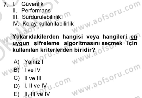 Ağ Yönetimi Ve Bilgi Güvenliği Dersi 2024 - 2025 Yılı Yaz Okulu Sınav Soruları 7. Soru