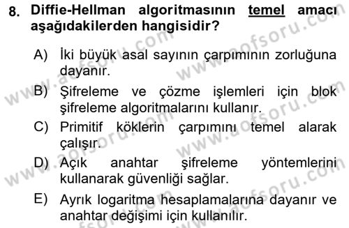 Ağ Yönetimi Ve Bilgi Güvenliği Dersi 2024 - 2025 Yılı Yaz Okulu Sınav Soruları 8. Soru