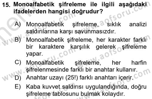 Ağ Yönetimi Ve Bilgi Güvenliği Dersi 2025 - 2026 Yılı (Vize) Ara Sınav Soruları 15. Soru
