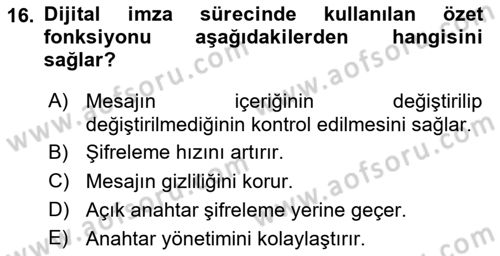 Ağ Yönetimi Ve Bilgi Güvenliği Dersi 2025 - 2026 Yılı (Vize) Ara Sınav Soruları 16. Soru