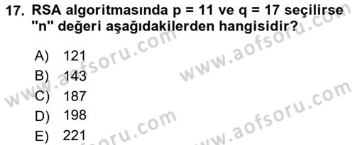 Ağ Yönetimi Ve Bilgi Güvenliği Dersi 2025 - 2026 Yılı (Vize) Ara Sınav Soruları 17. Soru