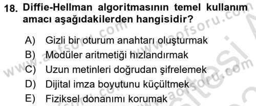 Ağ Yönetimi Ve Bilgi Güvenliği Dersi 2025 - 2026 Yılı (Vize) Ara Sınav Soruları 18. Soru