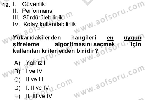 Ağ Yönetimi Ve Bilgi Güvenliği Dersi 2025 - 2026 Yılı (Vize) Ara Sınav Soruları 19. Soru