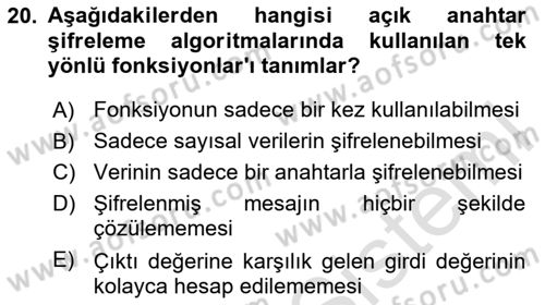 Ağ Yönetimi Ve Bilgi Güvenliği Dersi 2025 - 2026 Yılı (Vize) Ara Sınav Soruları 20. Soru