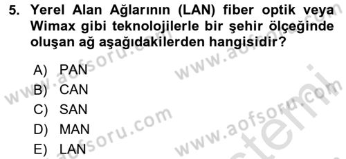 Ağ Yönetimi Ve Bilgi Güvenliği Dersi 2025 - 2026 Yılı (Vize) Ara Sınav Soruları 5. Soru