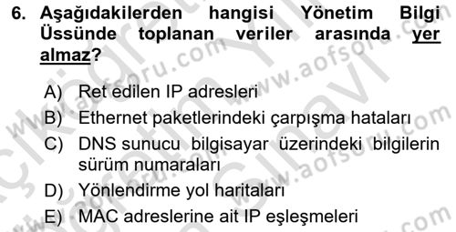 Ağ Yönetimi Ve Bilgi Güvenliği Dersi 2025 - 2026 Yılı (Vize) Ara Sınav Soruları 6. Soru